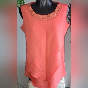 DG2 Diane Gilman Coral Sleeveless Top M